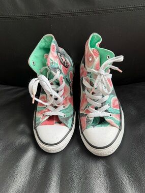 Converse Kids High-Top Sneakers in Mint Green and Pink Watermelon Print